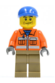 Construction Worker - Orange Zipper, Safety Stripes, Orange Arms, Dark Tan Legs, Blue Short Bill Cap - cty0293