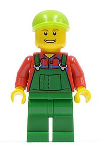 Farmer with Green Overalls - Farmer wearing green overalls with a lime short bill cap - cty0296