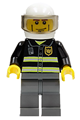 Firefighter with reflective stripes, white standard helmet, dark bluish gray legs, and cheek lines - cty0303