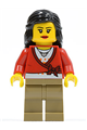 Female minifigure wearing a cropped sweater with a bow, a heart necklace, dark tan legs, and black mid-length hair - cty0313