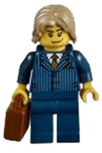 Businessman Pinstripe Jacket and Gold Tie, Dark Blue Legs, Dark Tan Mid-Length Tousled Hair cty0315