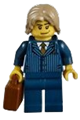 Businessman in pinstripe jacket with a gold tie, dark blue legs, and dark tan mid-length tousled hair - cty0315