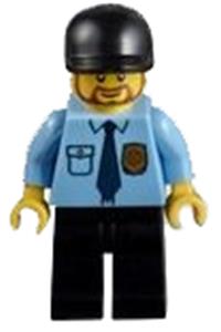 Police - City Shirt with Dark Blue Tie and Gold Badge, Black Legs, Black Short Bill Cap, Brown Beard Rounded cty0316