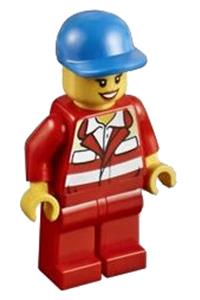 Paramedic Female Minifigure - Female paramedic in a red uniform with a blue short bill cap - cty0317