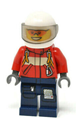 Male firefighter-pilot in red fire suit with carabiner, white helmet, orange sunglasses, and dark blue legs - cty0323