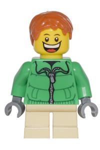 Boy Minifigure - Winter Jacket Zipper, Tan Short Legs, Dark Orange Short Tousled Hair - cty0328