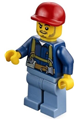 Miner with a shirt with harness and wrench, wearing sand blue legs and a red short bill cap - cty0333