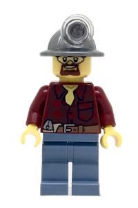 Miner  Minifigure - Miner with a flannel shirt with pocket and belt, dark tan legs, and wearing a mining helmet with safety goggles - cty0334