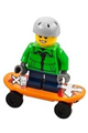 Minifigure wearing a light bluish gray sports helmet, a winter jacket with a zipper, and dark blue short legs - cty0336