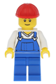 Overalls Blue over V-Neck Shirt, Blue Legs, Red Construction Helmet - cty0340