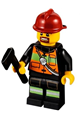 Firefighter with a dark red fire helmet and reflective stripe vest with pockets and shoulder strap - cty0342