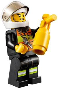 Firefighter Minifigure - Firefighter wearing a white helmet and a reflective stripe vest with pockets and shoulder strap - cty0344