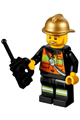 Fire chief wearing reflective stripes with pockets and shoulder strap, and a gold fire helmet - cty0345