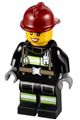 Firefighter with dark red fire helmet, black eyebrows, and reflective stripes with utility belt - cty0347
