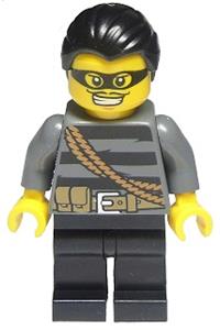 Burglar Minifigure - Burglar with black hair and a mask - cty0363