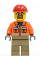 Construction Worker - Orange Zipper, Safety Stripes, Orange Arms, Dark Tan Legs, Red Construction Helmet, Safety Goggles - cty0366