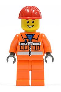 Construction Worker - Orange Zipper, Safety Stripes, Orange Arms, Orange Legs, Red Construction Helmet, Open Grin cty0368