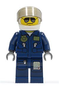 Forest Police - Helicopter Pilot, Dark Blue Flight Suit with Badge, Helmet, Black and Silver Sunglasses, NO Eyebrows cty0383