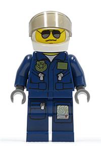 Forest Police Helicopter Pilot - Forest Police - Helicopter Pilot, Dark Blue Flight Suit with Badge, Helmet, Black and Silver Sunglasses, NO Eyebrows - cty0383