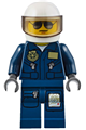 Helicopter pilot in forest police attire with a badge, helmet, black and silver sunglasses, and black eyebrows - cty0383a