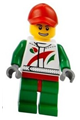 Race Car Mechanic, White Race Suit with Octan Logo, Red Cap with Hole, Brown Eyebrows, Thin Grin with Teeth - cty0390