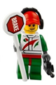 Race Car Mechanic, White Race Suit with Octan Logo, Red Cap with Hole, Headphones, Smirk and Stubble Beard - cty0391