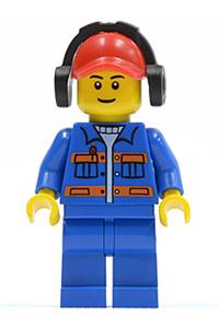 Blue Jacket with Pockets and Orange Stripes, Blue Legs, Red Cap with Hole, Headphones cty0420