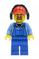 Cargo Worker - Overalls with Tools in Pocket Blue, Red Cap with Hole, Headphones, Safety Goggles - cty0422