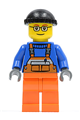 Minifigure wearing safety stripe orange overalls, black knit cap, glasses, and orange legs - cty0428