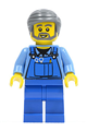 Minifigure with overalls featuring tools, paired with dark bluish gray smooth hair - cty0430