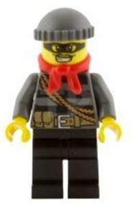 City Burglar Minifigure - City burglar police minifigure with a dark bluish gray knit cap, red bandana, and mask - cty0433
