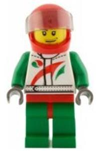 Race Car Driver, White Race Suit with Octan Logo, Red Helmet with Trans-Black Visor, Smirk and Stubble Beard cty0435