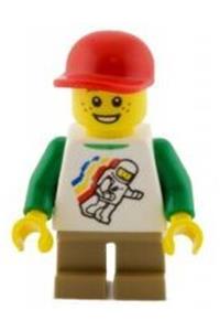 Classic Space Minifigure Floating Pattern, Dark Tan Short Legs, Red Short Bill Cap cty0436