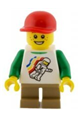 Classic Space minifigure with floating pattern, wearing a red short bill cap and dark tan short legs - cty0436