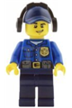 Police - City Officer, Gold Badge, Dark Blue Cap with Hole, Headphones, Lopsided Grin - cty0464