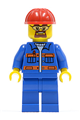 Blue Jacket with Pockets and Orange Stripes, Blue Legs, Red Construction Helmet, Safety Goggles - cty0471