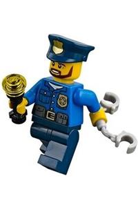Police Officer Minifigure - City police officer with a gold badge, wearing a police hat and sporting a beard - cty0477
