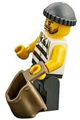 Prison inmate number 86753 in prison stripes, wearing a dark bluish gray knit cap with a backpack, and scowling - cty0480
