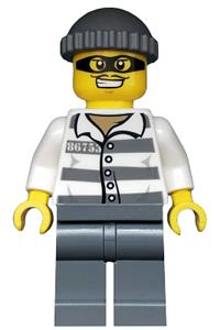 Police - Jail Prisoner 86753 Prison Stripes, Dark Bluish Gray Knit Cap, Mask cty0486