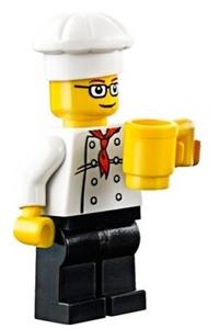 Chef Minifigure - Chef with a white torso featuring 8 buttons, black legs, and wearing rounded glasses with brown eyebrows - cty0502a