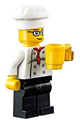 Chef with a white torso featuring 8 buttons, black legs, and wearing rounded glasses with brown eyebrows - cty0502a