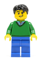 Green V-Neck Sweater, Blue Legs, Black Short Tousled Hair, Lopsided Grin - cty0503