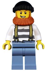 Crook Minifigure - Male crook wearing a black knit cap with a dark orange beard - cty0513