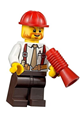 Construction Foreman - Shirt with Tie and Suspenders, Dark Brown Legs, Red Construction Helmet - cty0529