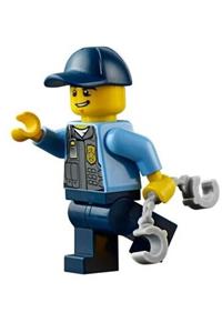 Police Officer Minifigure - City police officer with a life preserver accessory and a crooked smile - cty0536