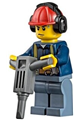 Construction Worker - Shirt with Harness and Wrench, Sand Blue Legs, Red Construction Helmet with Headphones, Sweat Drops - cty0541