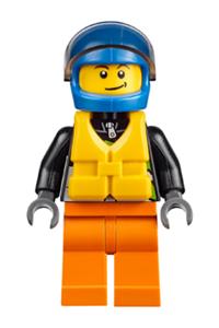 Powerboat Driver Minifigure - Male powerboat driver with a crooked smile and a brown dimple - cty0542