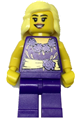 Female Dark Purple Blouse with Gold Sash and Flowers, Dark Purple Legs, Bright Light Yellow Female Hair Mid-Length - cty0550