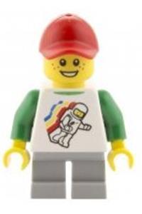 Boy Minifigure - Classic Space Minifigure Floating Pattern, Light Bluish Gray Short Legs, Red Cap with Hole - cty0577