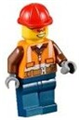 Construction Worker - Orange Zipper, Safety Stripes and Belt over Brown Shirt, Dark Blue Legs, Red Construction Helmet, Orange Sunglasses - cty0584